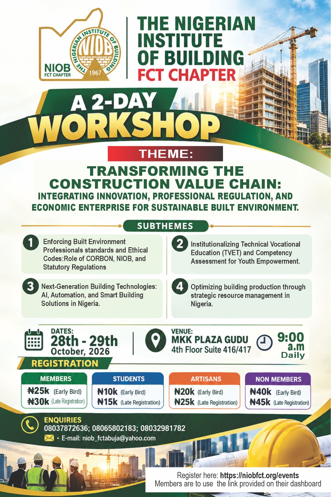 2-DAY WORKSHOP NIOB FCT CHAPTER 2026